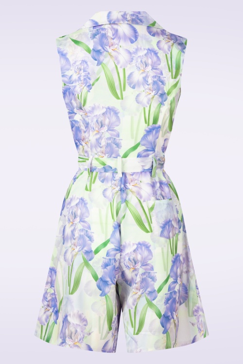 Hearts & Roses - Topvintage Exclusive ~ Violet Blossom playsuit in groen en paars 3