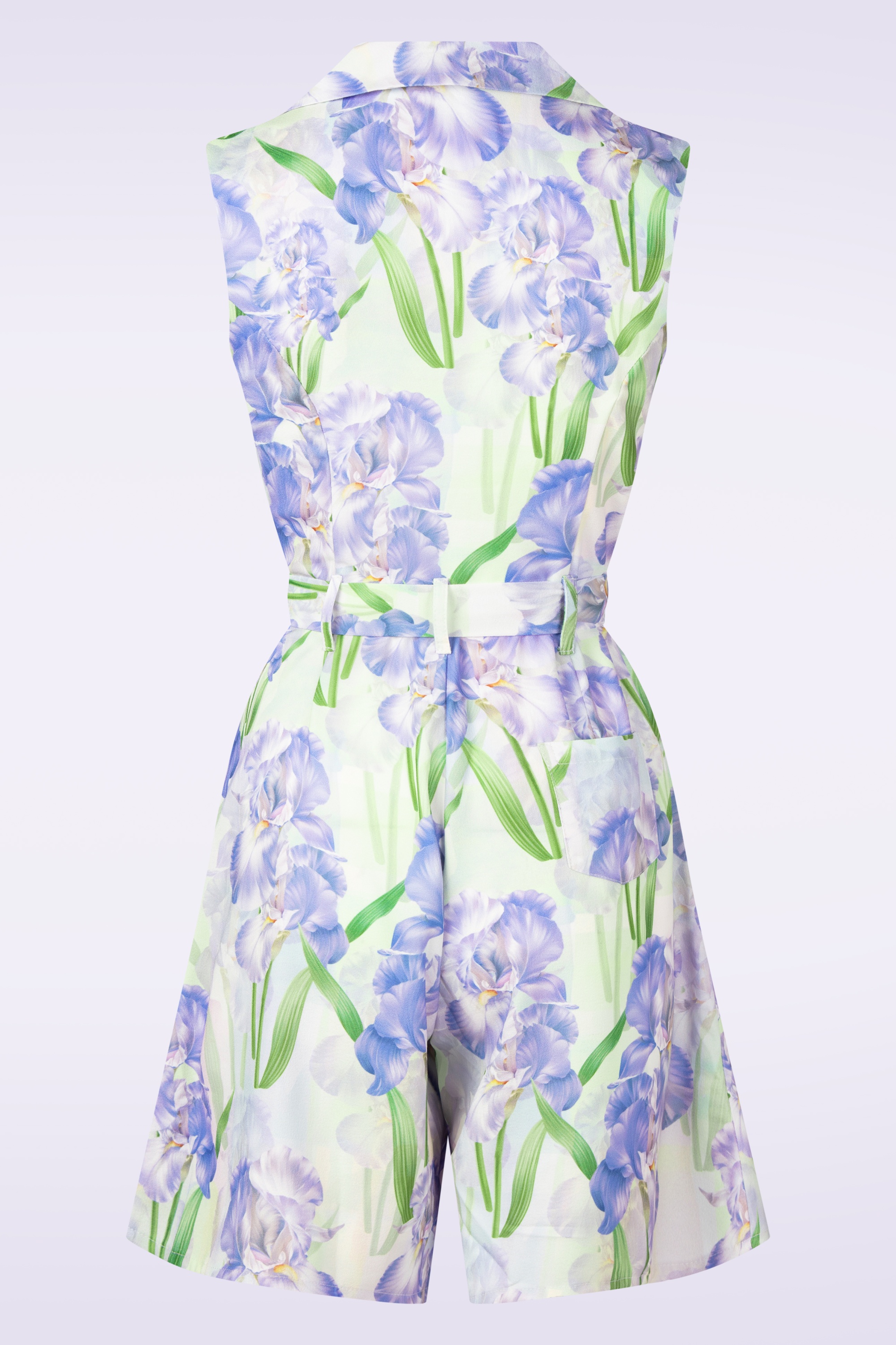 Hearts & Roses - Topvintage Exclusive ~ Violet Blossom playsuit in groen en paars 3