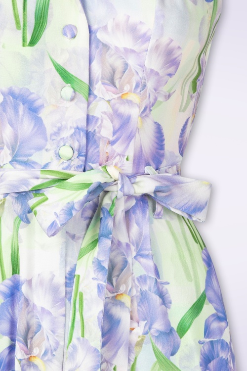 Hearts & Roses - Topvintage Exclusive ~ Violet Blossom playsuit in groen en paars 2