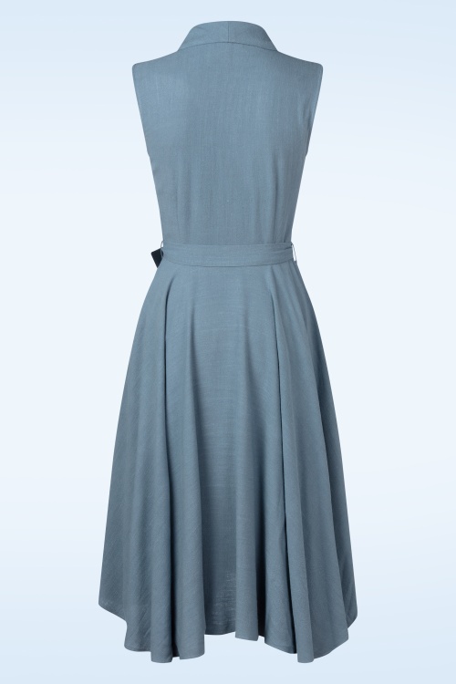 Very Cherry - Nova linnen swing jurk in dusty blauw 3