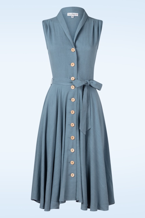 Very Cherry - Nova linnen swing jurk in dusty blauw