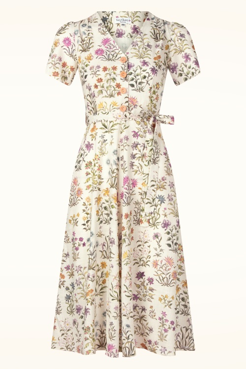 Very Cherry - Topvintage Exclusive ~ Magnolia linnen jurk in Cottage Field 