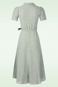 Very Cherry - Revers Striped linnen midi jurk in olijfgroen 3