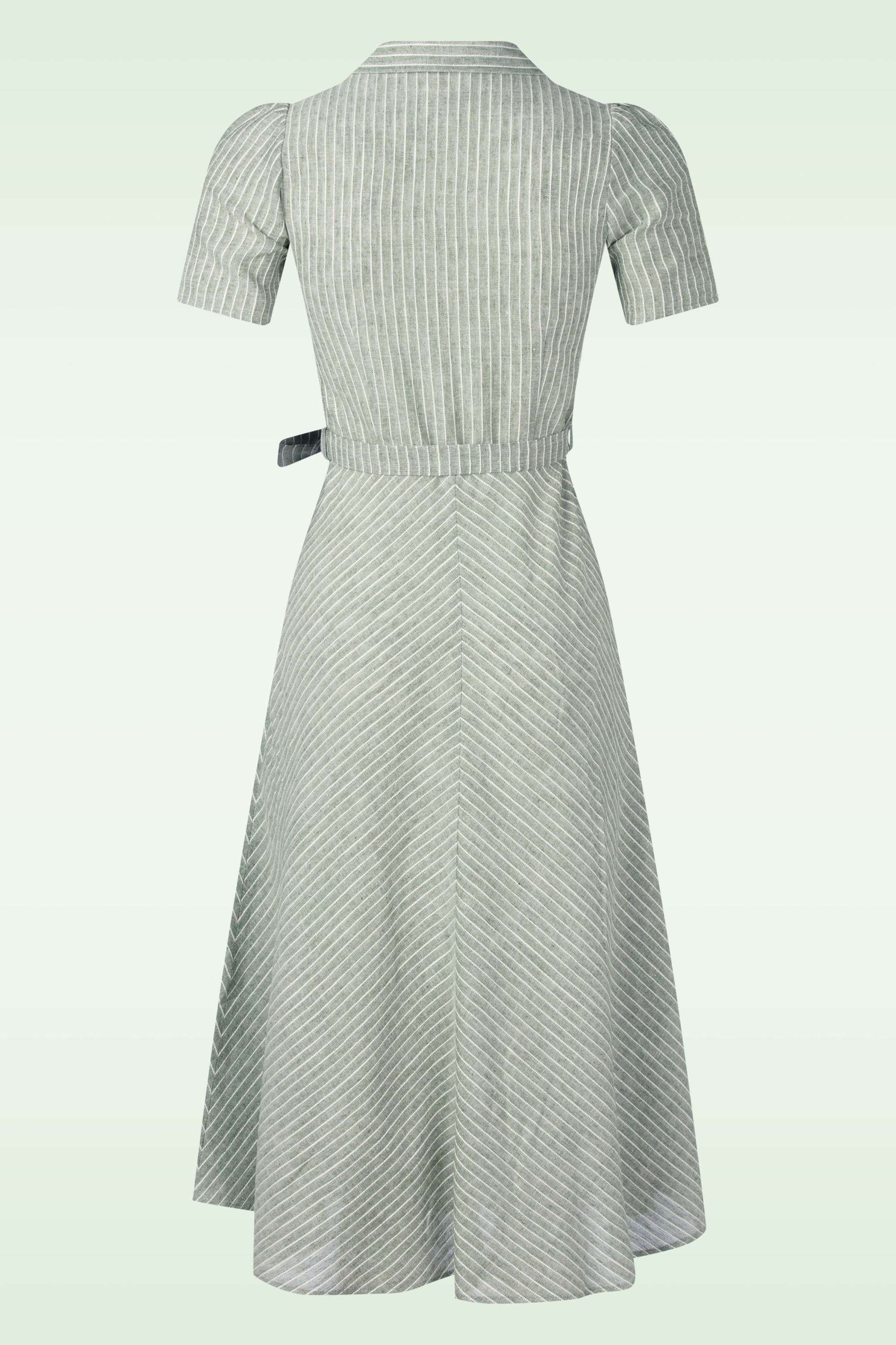Very Cherry - Revers Striped linnen midi jurk in olijfgroen 3