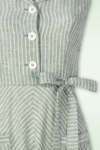 Very Cherry - Revers Striped linnen midi jurk in olijfgroen 2