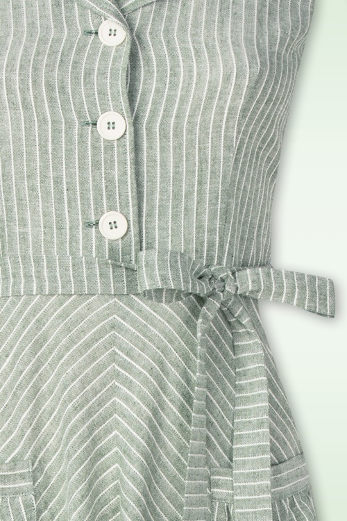 Very Cherry - Revers Striped linnen midi jurk in olijfgroen 2