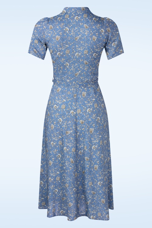 Very Cherry - Revers Antibes midi jurk in blauw 3