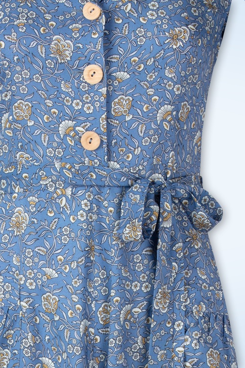 Very Cherry - Revers Antibes midi jurk in blauw 2