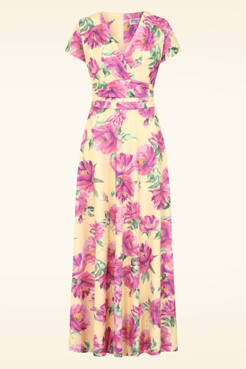 Vintage Chic for Topvintage - Topvintage exclusive ~ Rinda Floral maxi jurk in botergeel een roze