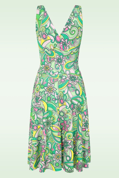 Vintage Chic for Topvintage - Topvintage exclusive ~ Grecian Floral jurk in groen en roze 2