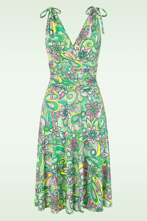 Vintage Chic for Topvintage - Topvintage exclusive ~ Grecian Floral jurk in groen en roze
