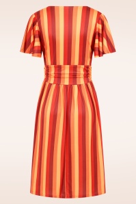 Vintage Chic for Topvintage - Topvintage Exclusive ~ Sadie Stripes swing jurk in rood en oranje 2