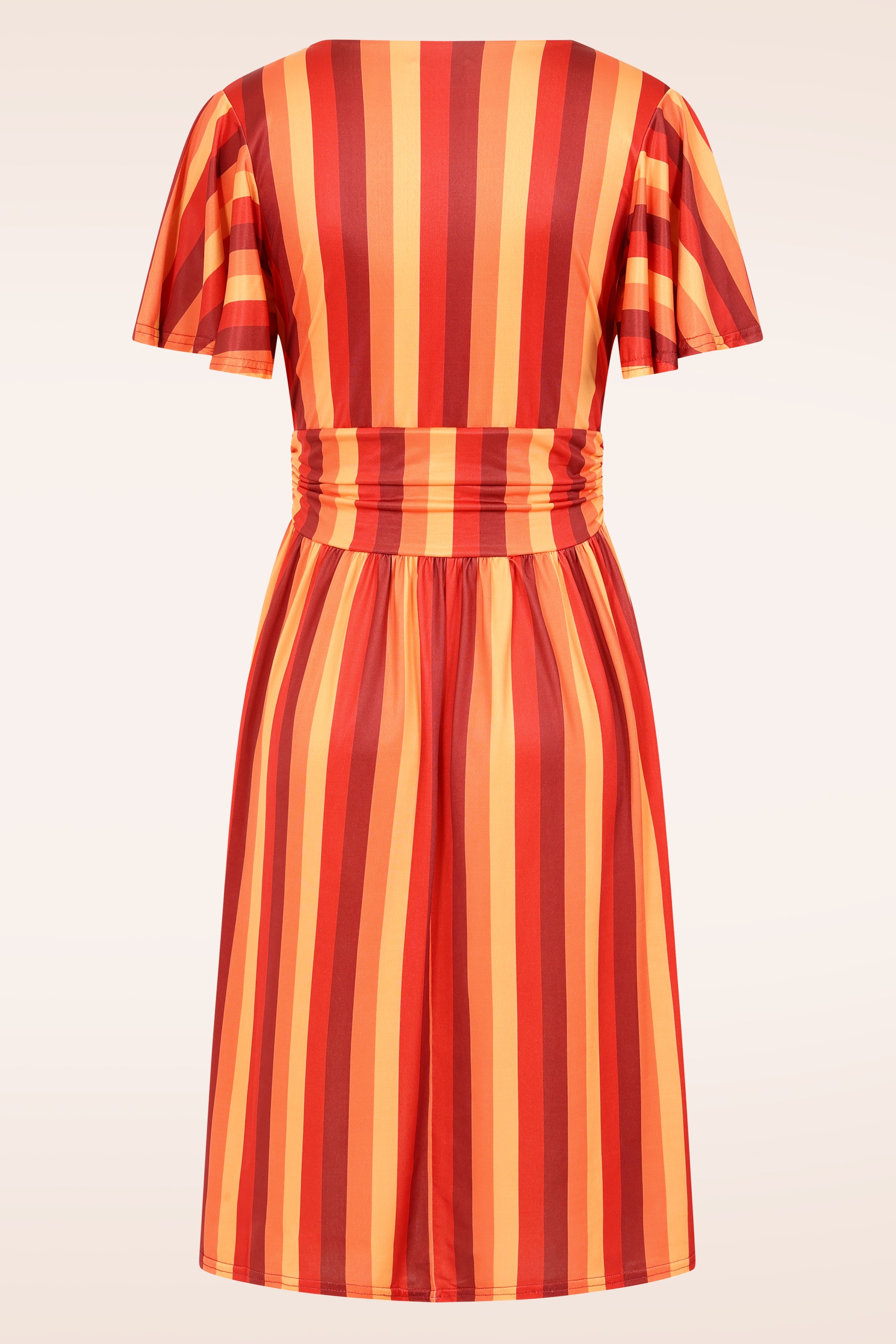 Vintage Chic for Topvintage - Topvintage Exclusive ~ Sadie Stripes swing jurk in rood en oranje 2