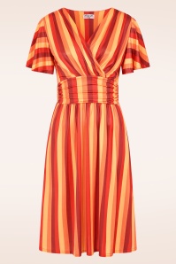 Vintage Chic for Topvintage - Topvintage Exclusive ~ Sadie Stripes swing jurk in rood en oranje