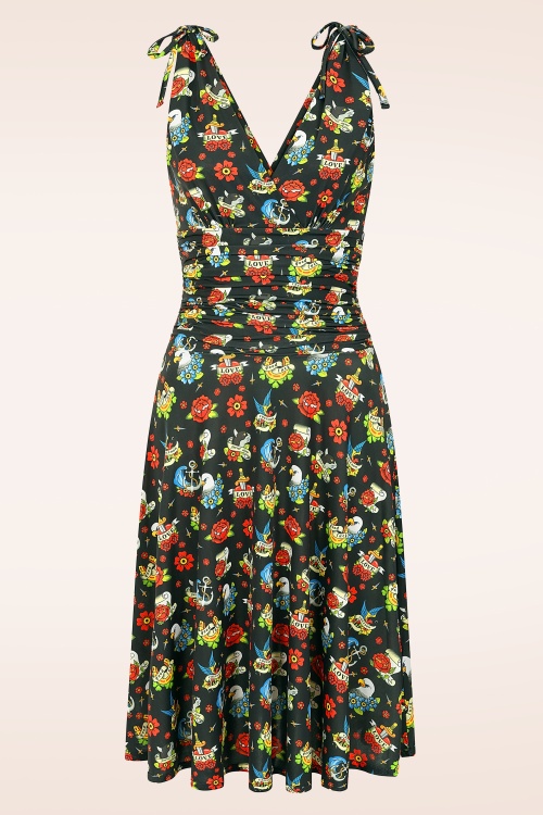 Vintage Chic for Topvintage - Topvintage exclusive ~ Grecian tattoo jurk in zwart en multi