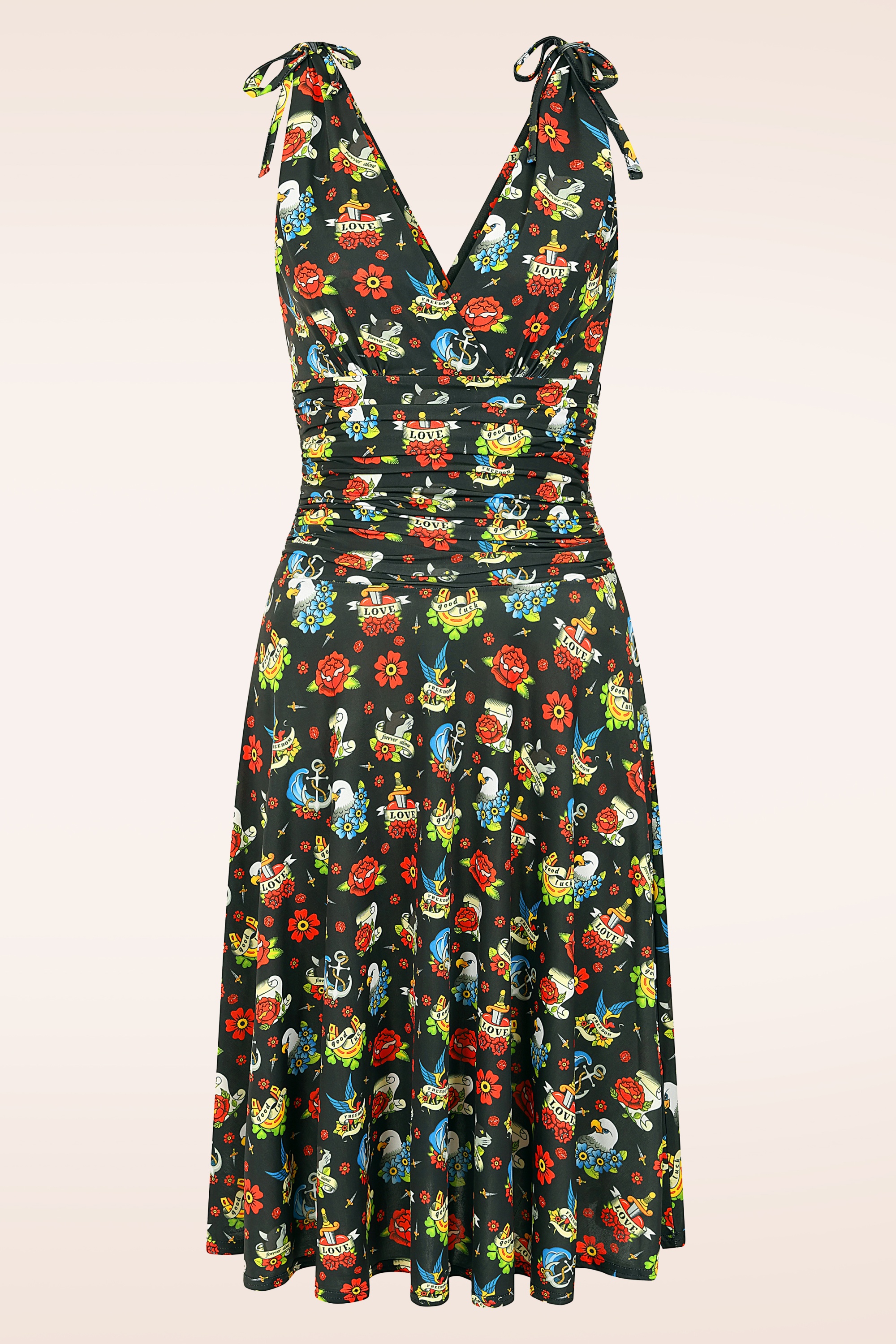 Vintage Chic for Topvintage - Topvintage exclusive ~ Grecian tattoo jurk in zwart en multi