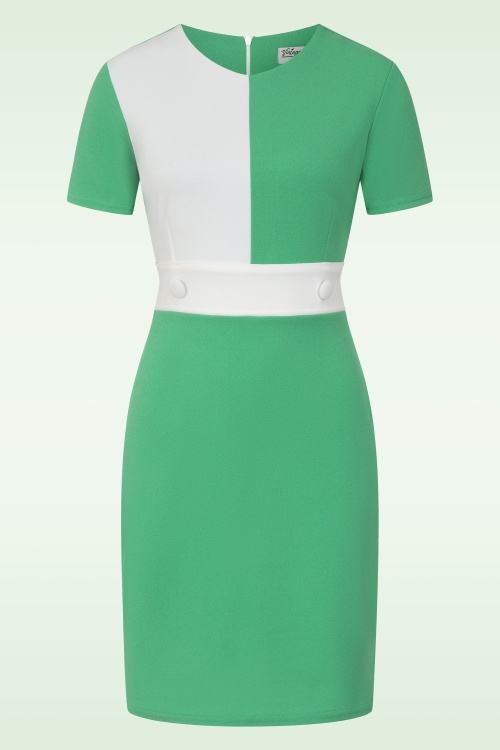 Vintage Chic for Topvintage - Topvintage exclusive ~ Swinging Sprout jurk in wit en groen
