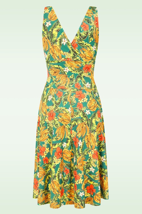 Vintage Chic for Topvintage - Topvintage exclusive ~ Grecian tropical jurk in groen en geel 2