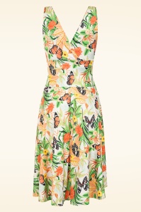 Vintage Chic for Topvintage - Topvintage Exclusive ~ Grecian tropical vlinder jurk in wit en en oranje 2