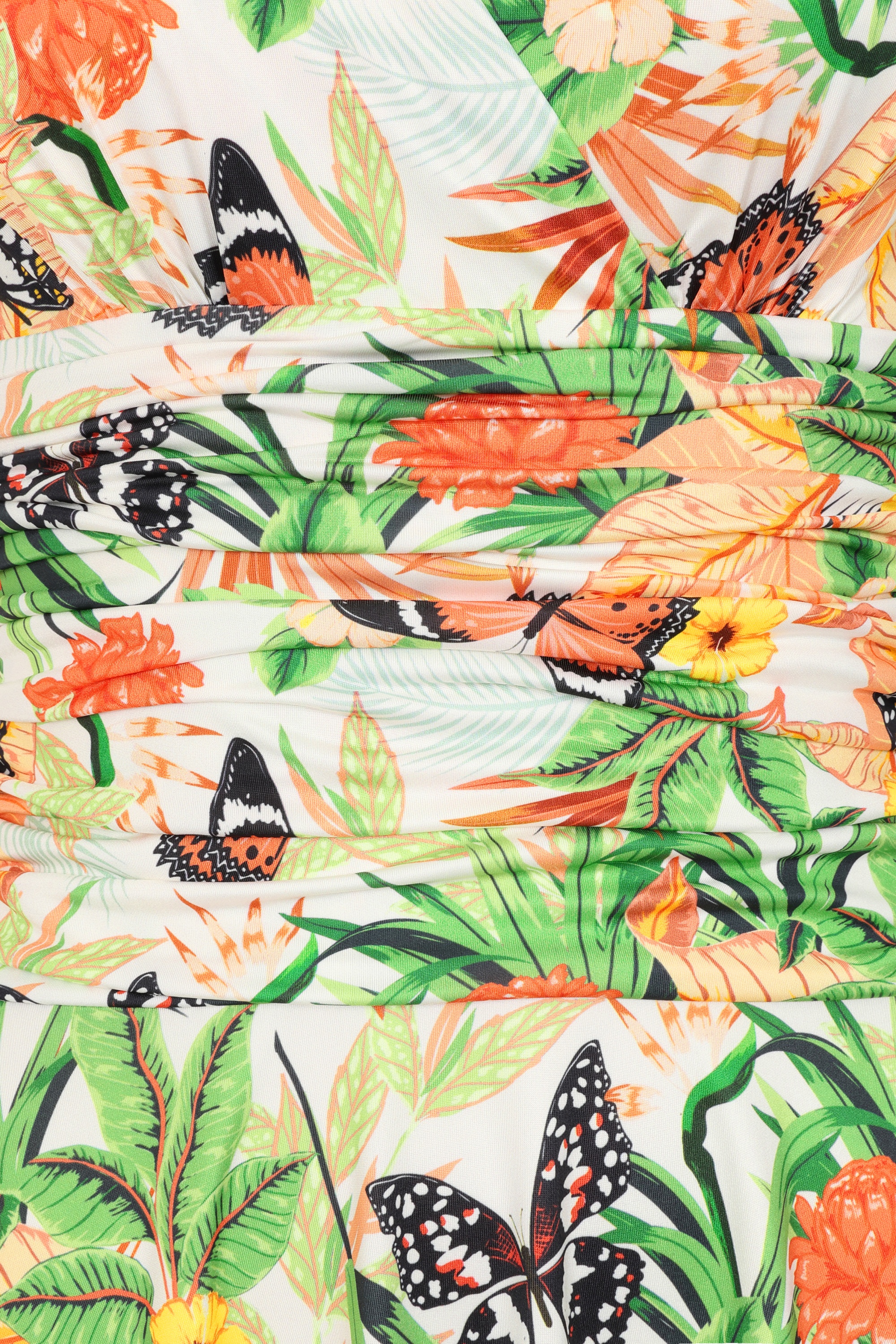 Vintage Chic for Topvintage - Topvintage Exclusive ~ Grecian tropical vlinder jurk in wit en en oranje 3
