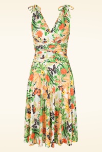 Vintage Chic for Topvintage - Topvintage Exclusive ~ Grecian tropical vlinder jurk in wit en en oranje