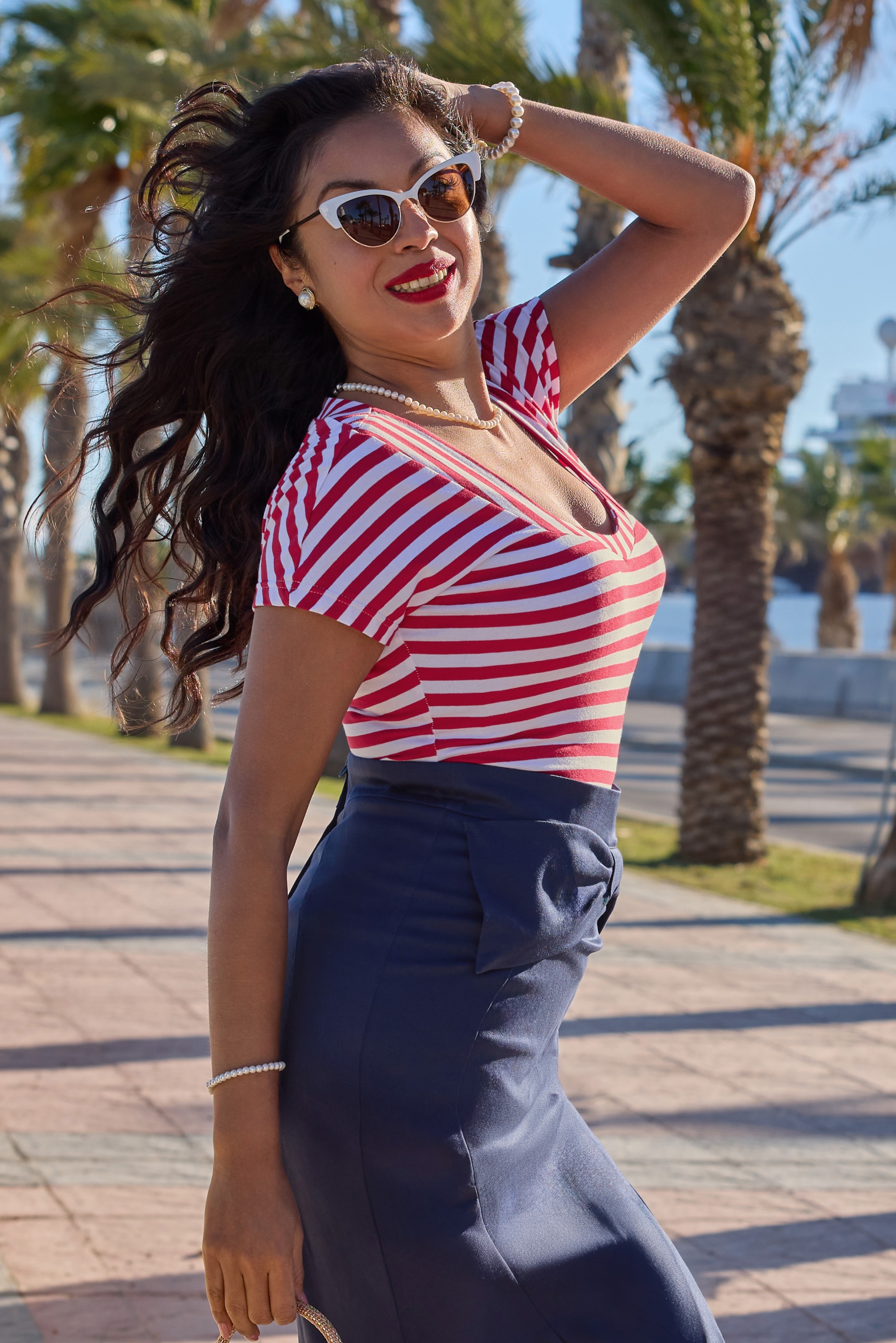 Miss Candyfloss - Odelle Rose Striped katoenen top in rood en wit 3