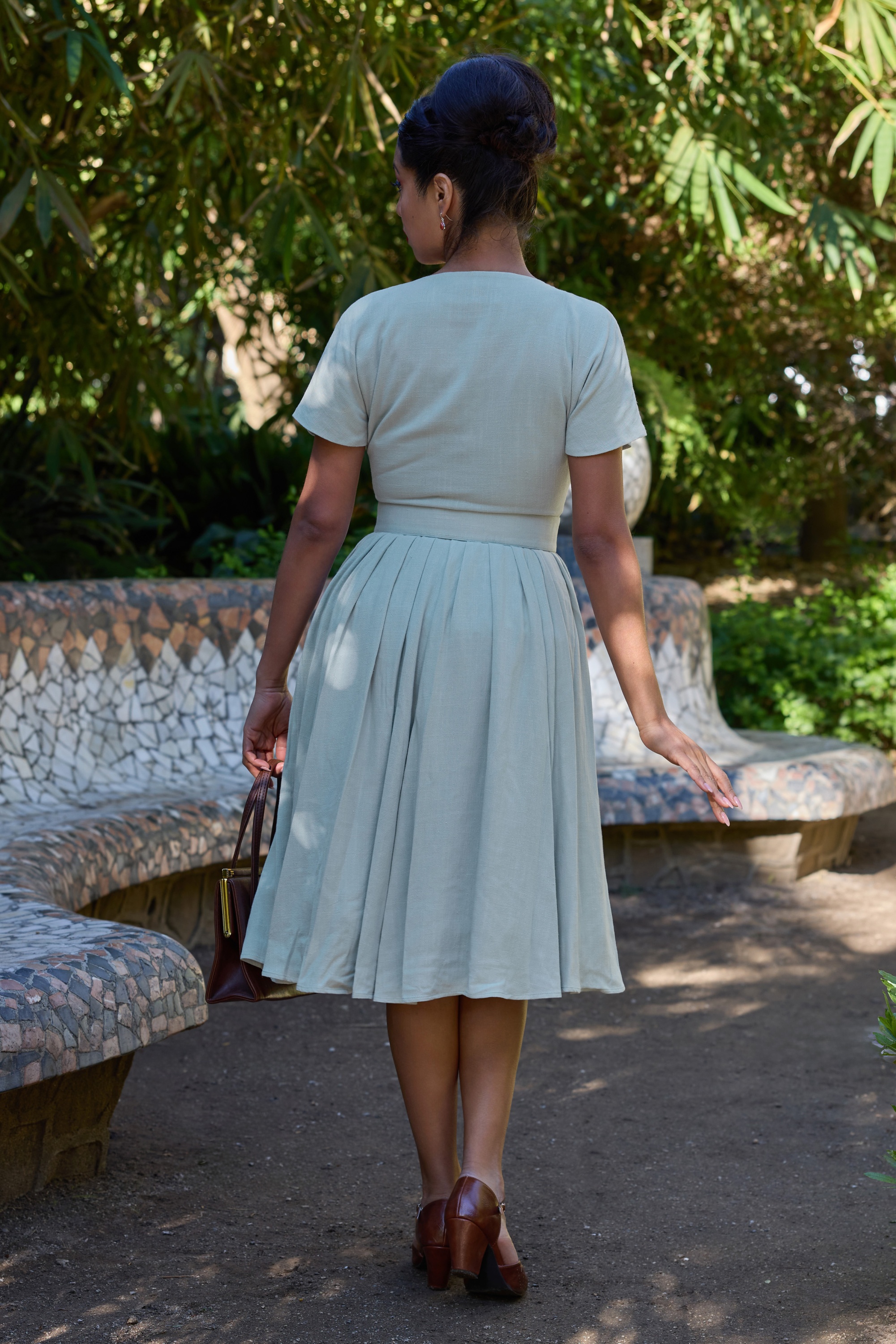 Miss Candyfloss - Astira Minty linnen swing jurk in mint 2