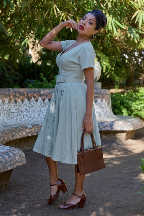 Miss Candyfloss - Astira Minty linnen swing jurk in mint 3