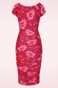 Glamour Bunny - Topvintage exclusive ~ The Marilyn Floral pencil jurk in framboosrood 5