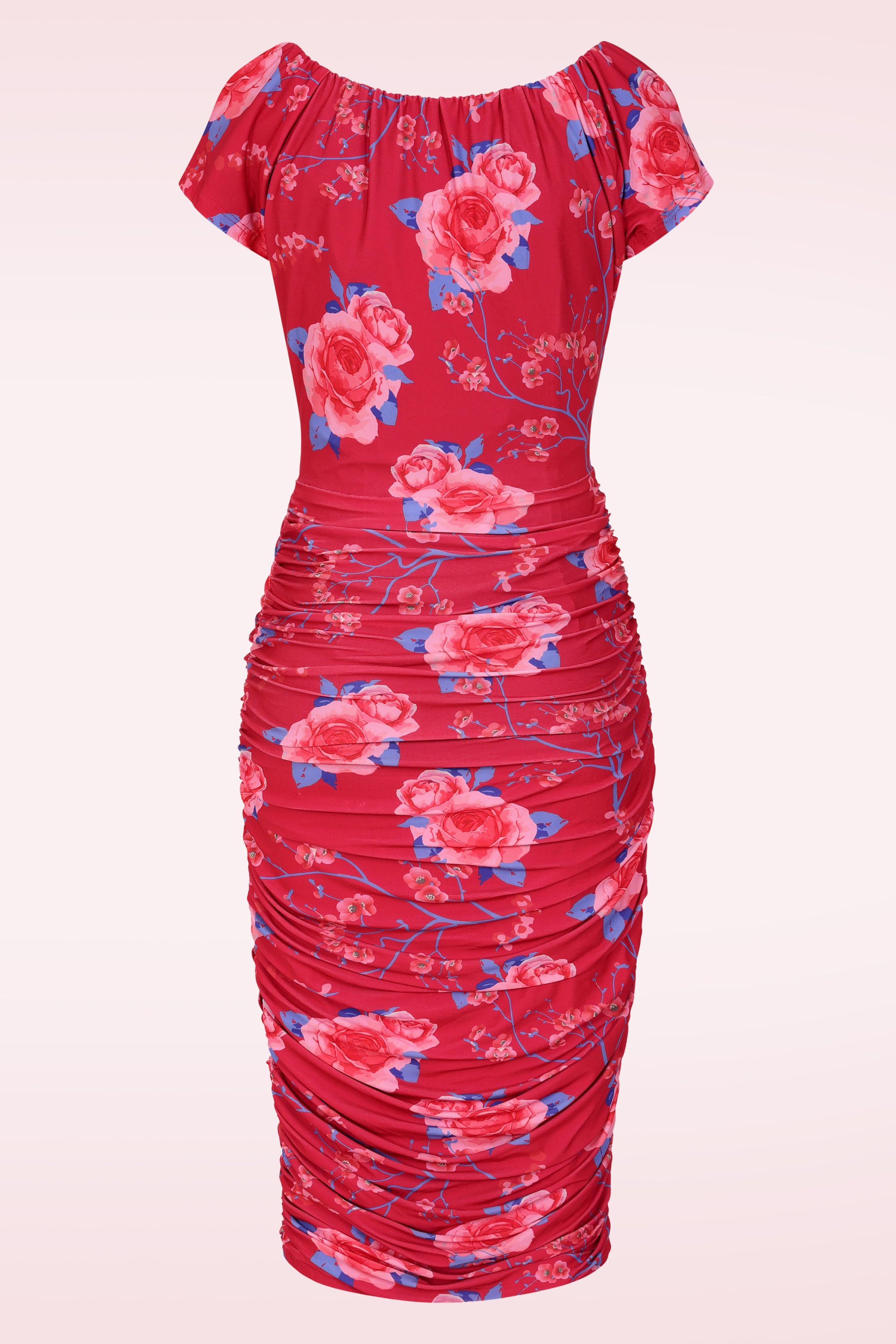 Glamour Bunny - Topvintage exclusive ~ The Marilyn Floral pencil jurk in framboosrood 5