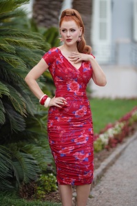 Glamour Bunny - Topvintage exclusive ~ The Marilyn Floral pencil jurk in framboosrood 3