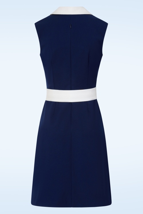 Glamour Bunny - Topvintage Exclusive ~ The Priscilla a-lijn jurk in marineblauw en wit 5