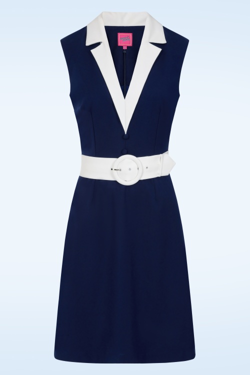 Glamour Bunny - Topvintage Exclusive ~ The Priscilla a-lijn jurk in marineblauw en wit 2