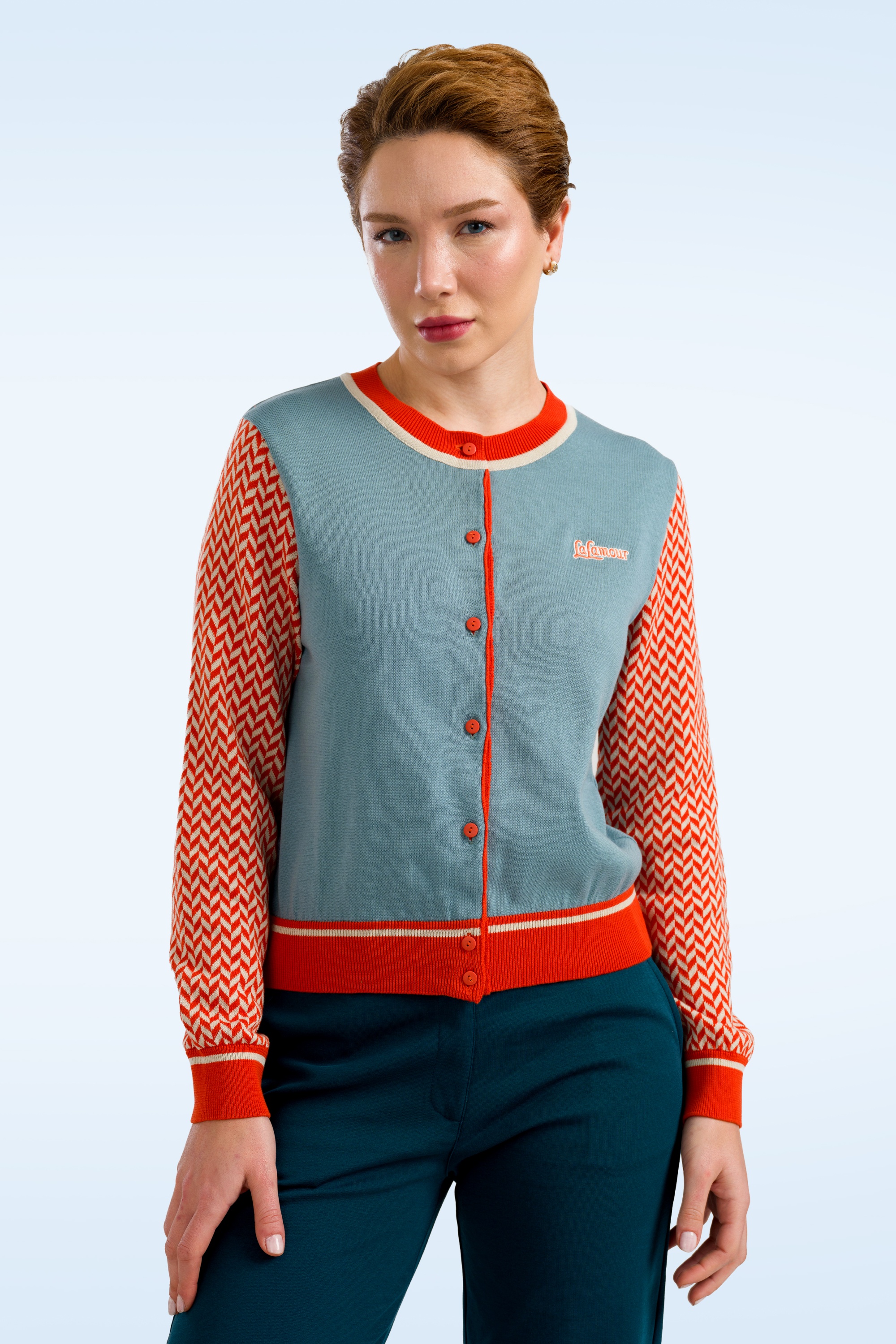 LaLamour - Emma Flowers cardigan in blauw en oranje 4