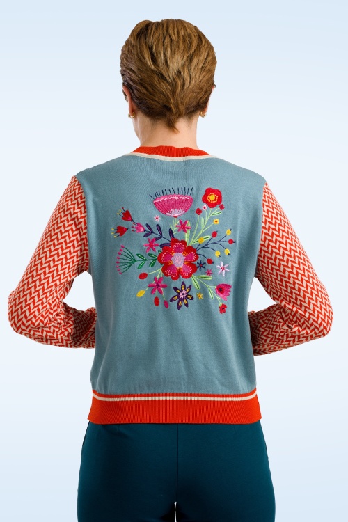 LaLamour - Emma Flowers cardigan in blauw en oranje 3