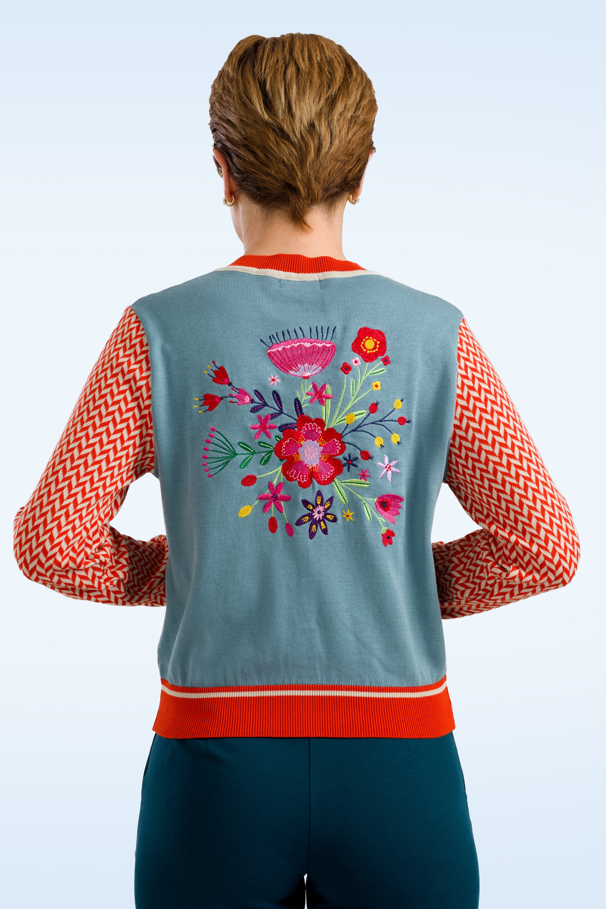 LaLamour - Emma Flowers cardigan in blauw en oranje 3