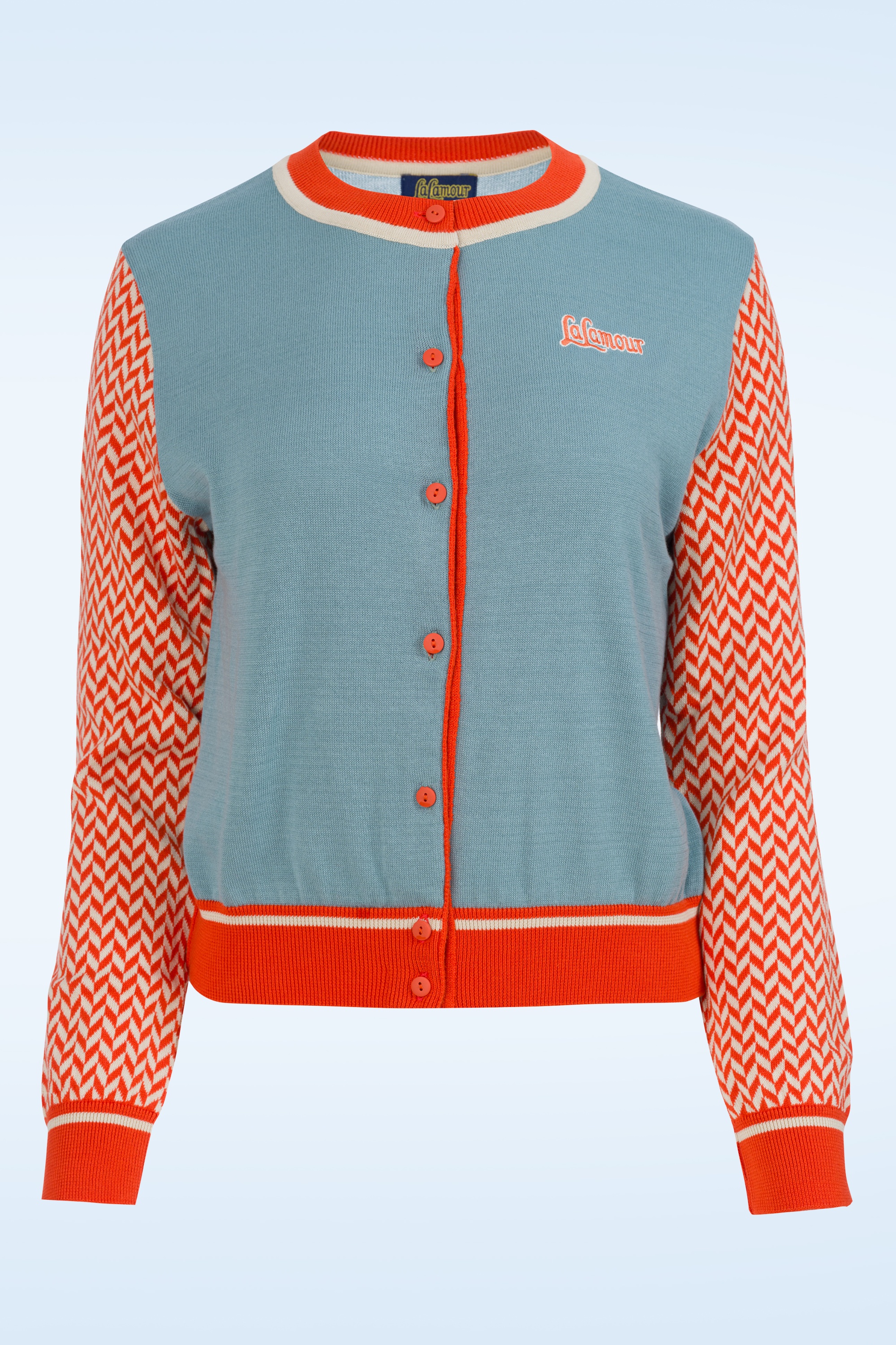 LaLamour - Emma Flowers cardigan in blauw en oranje 2
