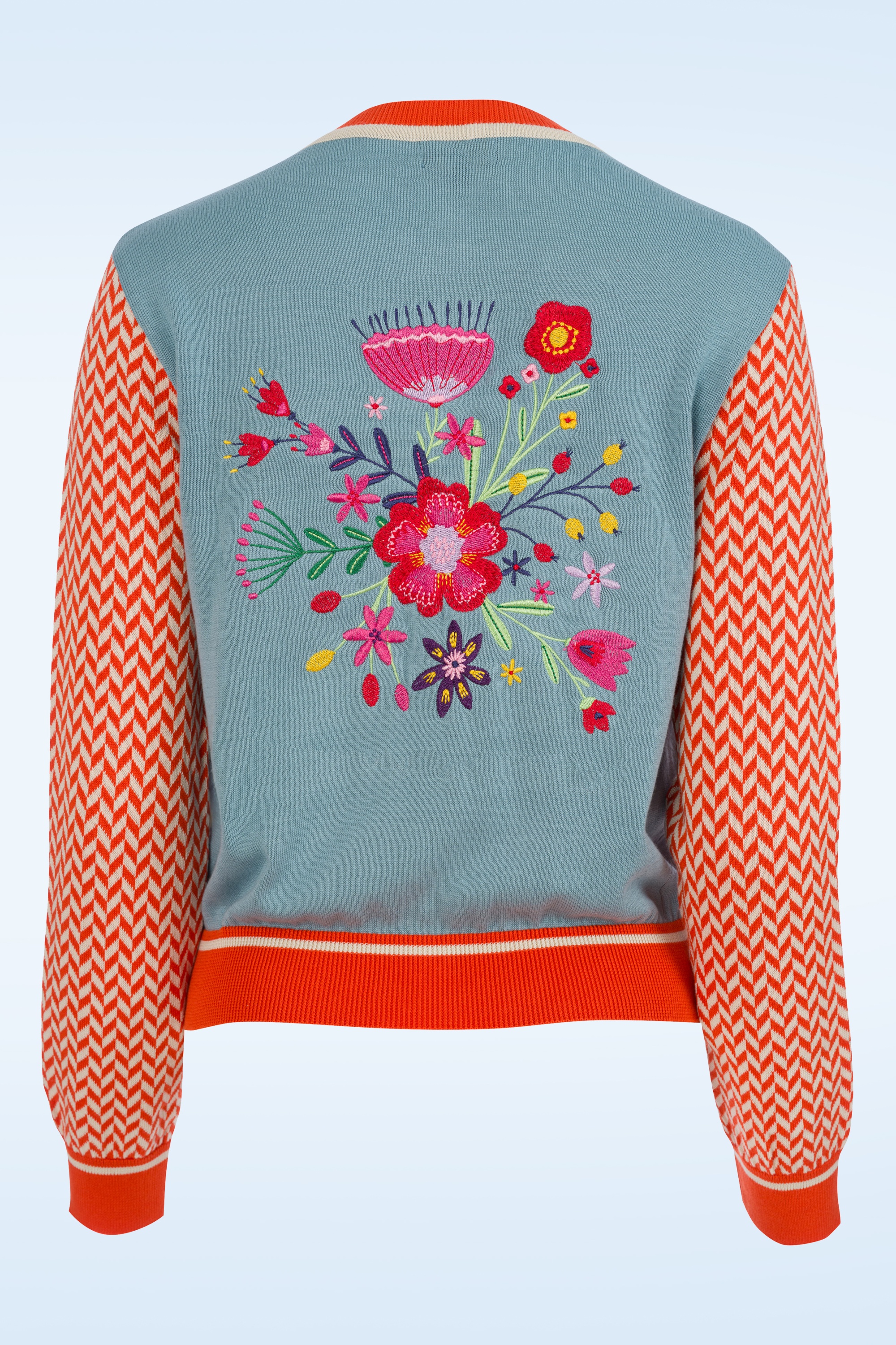 LaLamour - Emma Flowers cardigan in blauw en oranje 5