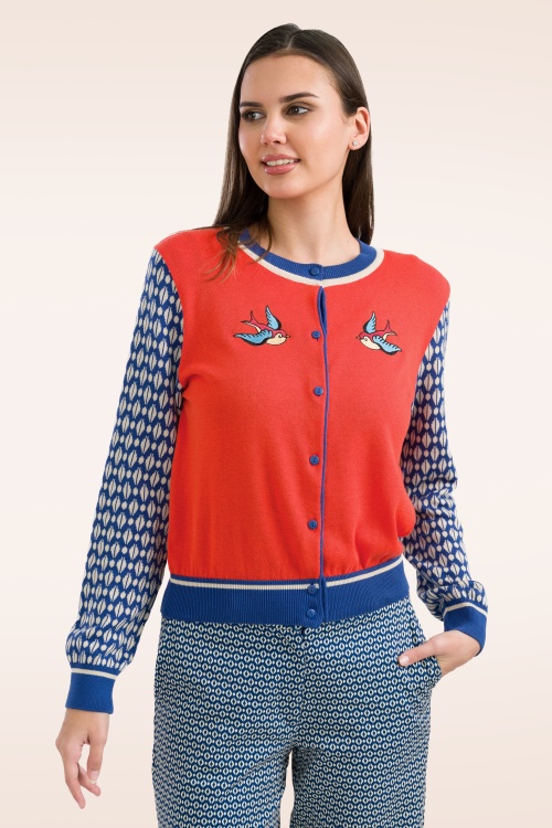LaLamour - Emma Swallow cardigan in rood en blauw