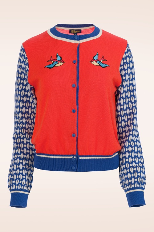 LaLamour - Emma Swallow cardigan in rood en blauw 2