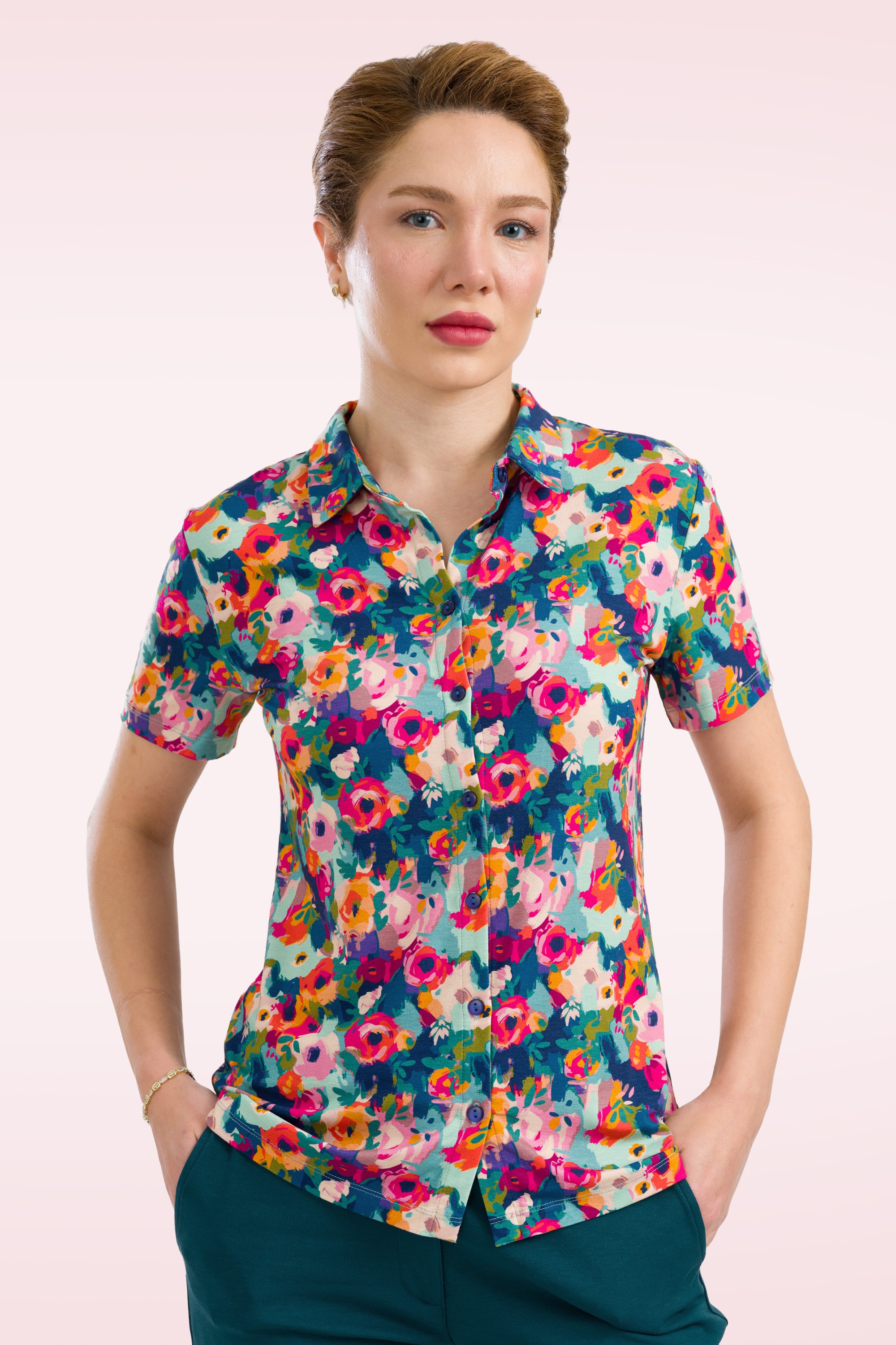 LaLamour - Sill blouse met korte mouwen in potpourri