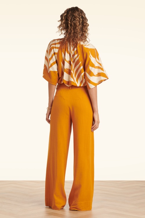 Smashed Lemon - Marigold Magic pantalon met wijde pijpen in mosterdgeel 3