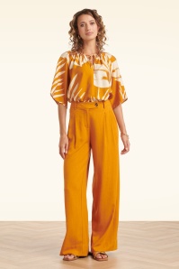 Smashed Lemon - Marigold Magic pantalon met wijde pijpen in mosterdgeel