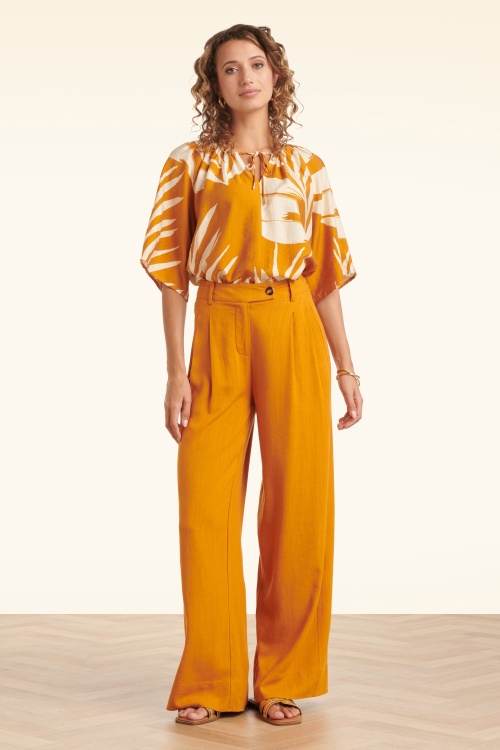 Smashed Lemon - Marigold Magic pantalon met wijde pijpen in mosterdgeel