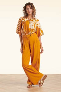 Smashed Lemon - Marigold Magic pantalon met wijde pijpen in mosterdgeel 5