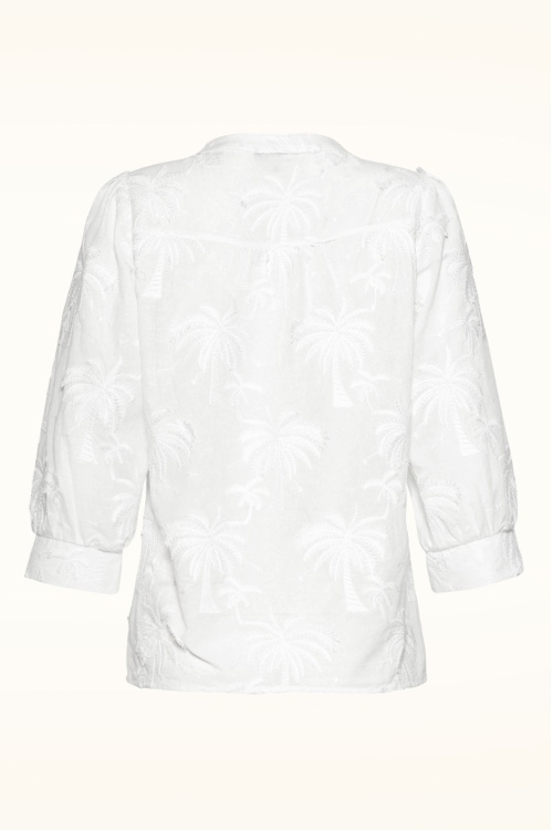 Smashed Lemon - Isla Palm geborduurde katoenen blouse in wit 3
