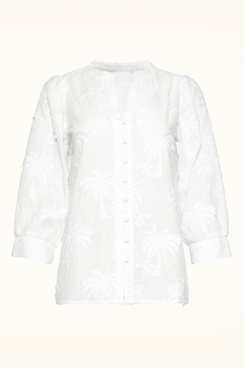 Smashed Lemon - Isla Palm geborduurde katoenen blouse in wit