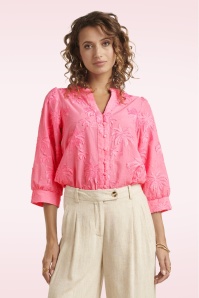 Smashed Lemon - Isla Palm geborduurde katoenen blouse in roze  2