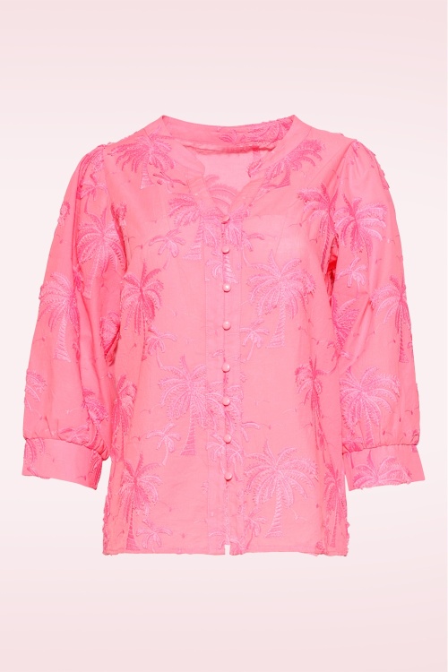 Smashed Lemon - Isla Palm geborduurde katoenen blouse in roze 