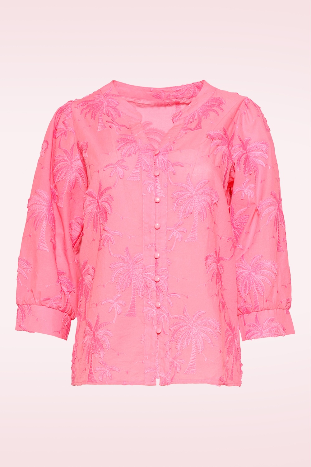 Smashed Lemon - Isla Palm geborduurde katoenen blouse in roze 
